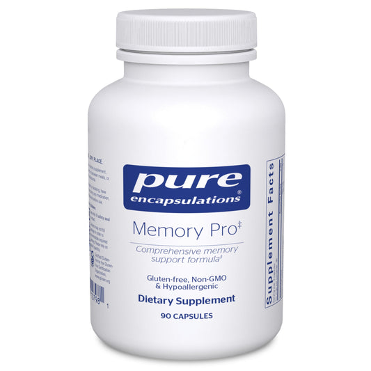Pure Encapsulations Memory Pro bottle front, signaling potential cognitive support