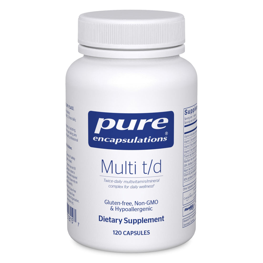 Pure Encapsulations Multi T/D bottle illustrating daily wellness support.