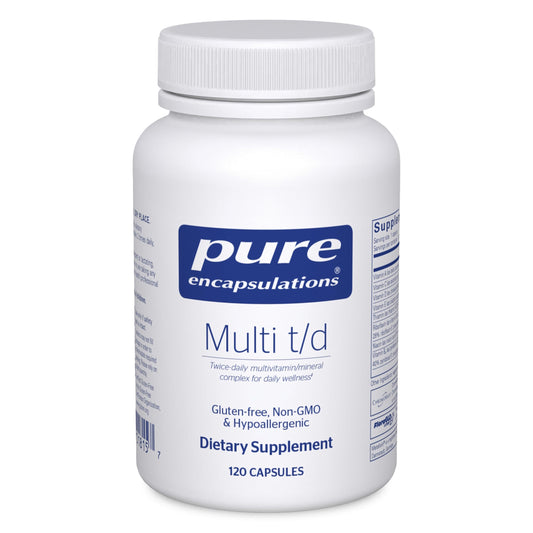 Pure Encapsulations Multi T/D bottle illustrating daily wellness support.