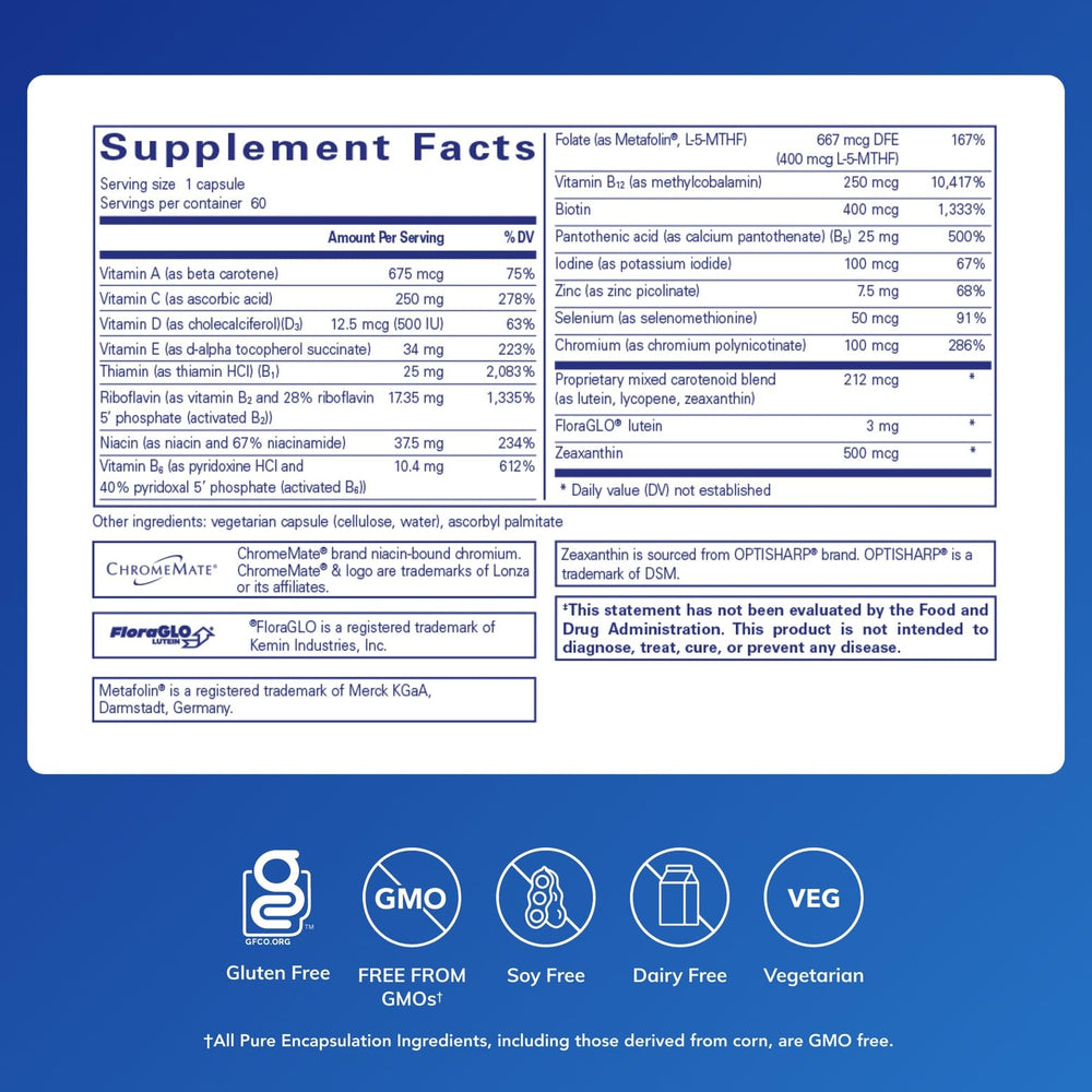 Pure Encapsulations Multi T/D capsules in the bottle illustrate convenient daily dosing