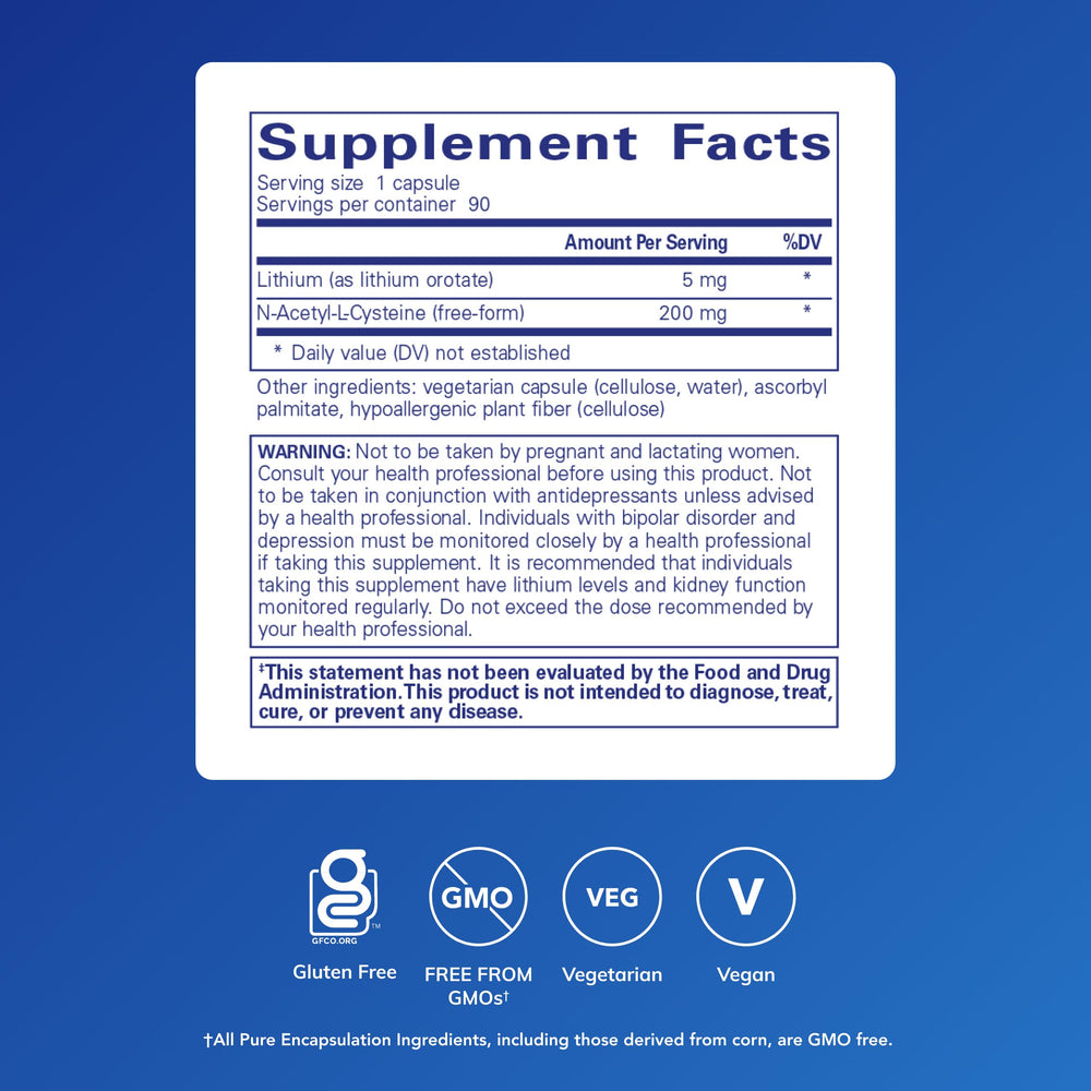 Pure Encapsulations NAC 200 mg capsule close-up for neurotransmitter support.