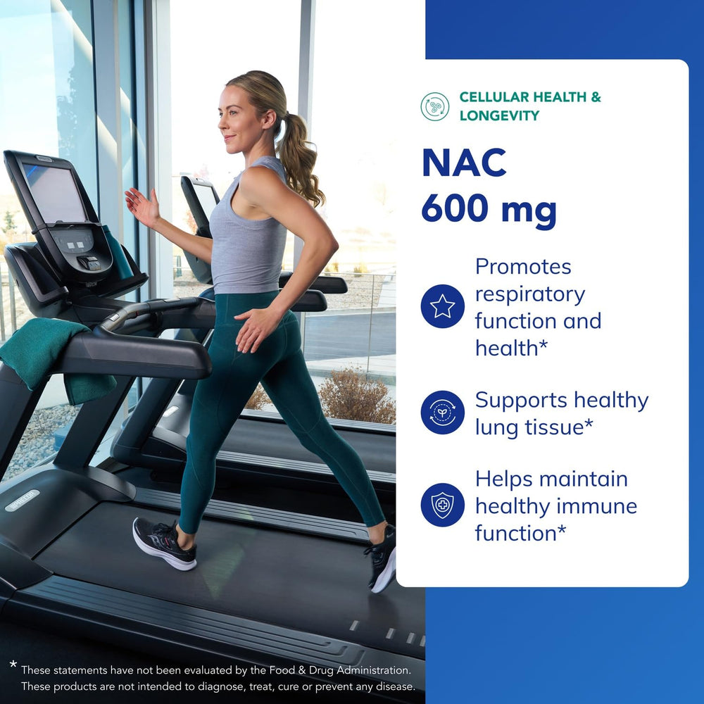 Lung health graphic featuring NAC 600 mg antioxidant support