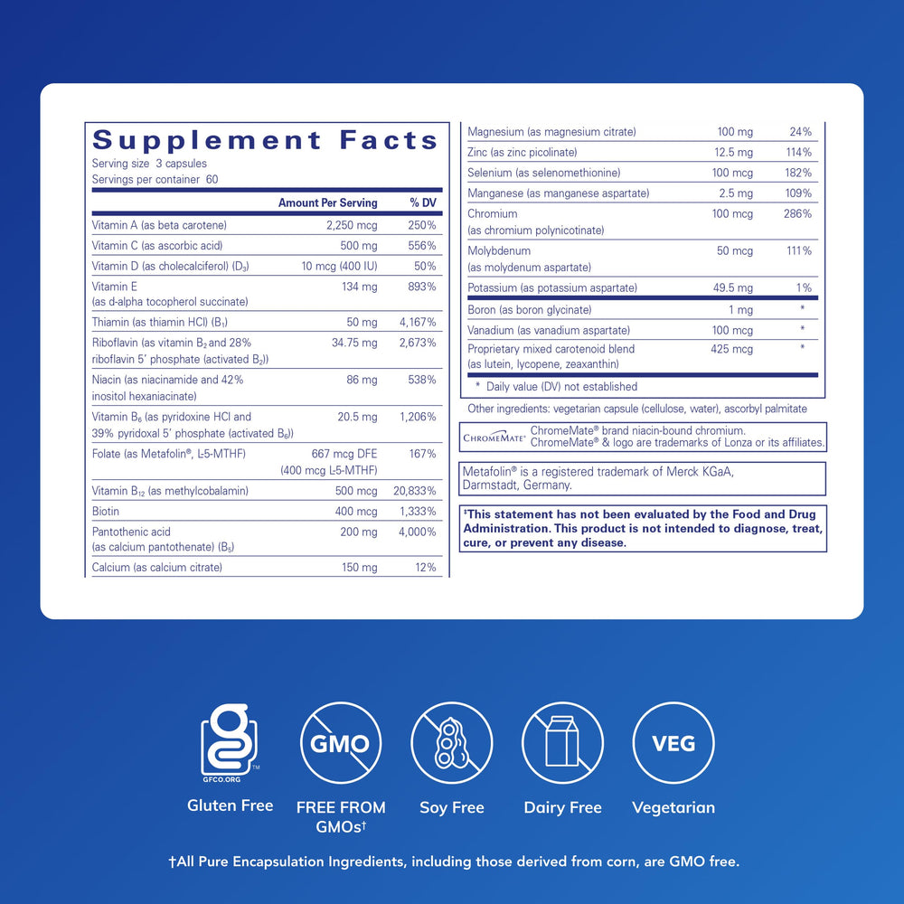 Pure Encapsulations Nutrient 950 bottle back; lists ingredients and directions.