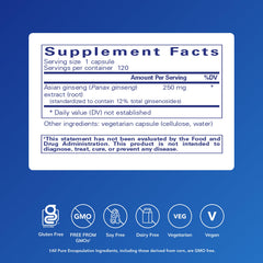 Pure Encapsulations Panax Ginseng bottle back for ingredient transparency