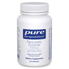 Pure Encapsulations Pancreatic Enzyme Formula bottle shown for daily digestion support.