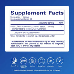 Pure Encapsulations Perilla Extract capsules close-up highlighting polyphenols.