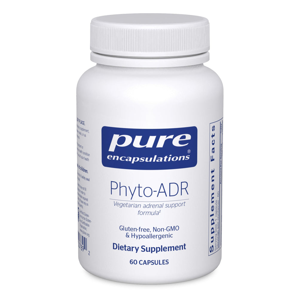Pure Encapsulations Phyto-ADR bottle with plant-based adrenal support capsules.
