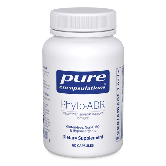 Pure Encapsulations Phyto-ADR bottle with plant-based adrenal support capsules.