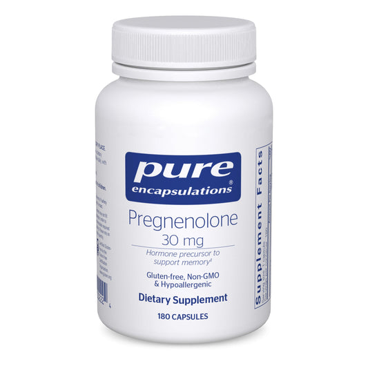 Pure Encapsulations Pregnenolone 30 mg bottle showcases a clean daily-use design