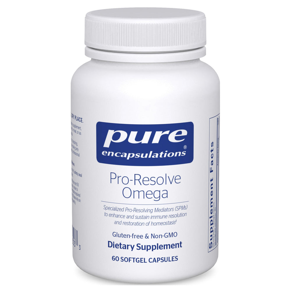 Pure Encapsulations Pro-Resolve Omega bottle front with capsules for daily immune and heart support