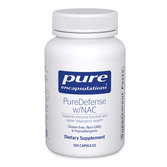 Pure Encapsulations PureDefense with NAC bottle front—potential immune support and upper respiratory health benefits.