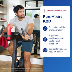 Side view of PureHeart K2D bottle on a clean surface.