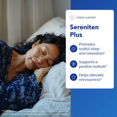 Sereniten Plus ingredients graphic featuring L-theanine and vitamin D.