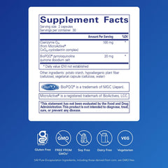 Pure Encapsulations SR-CoQ10 with PQQ label shows antioxidants for heart health and mitochondria.