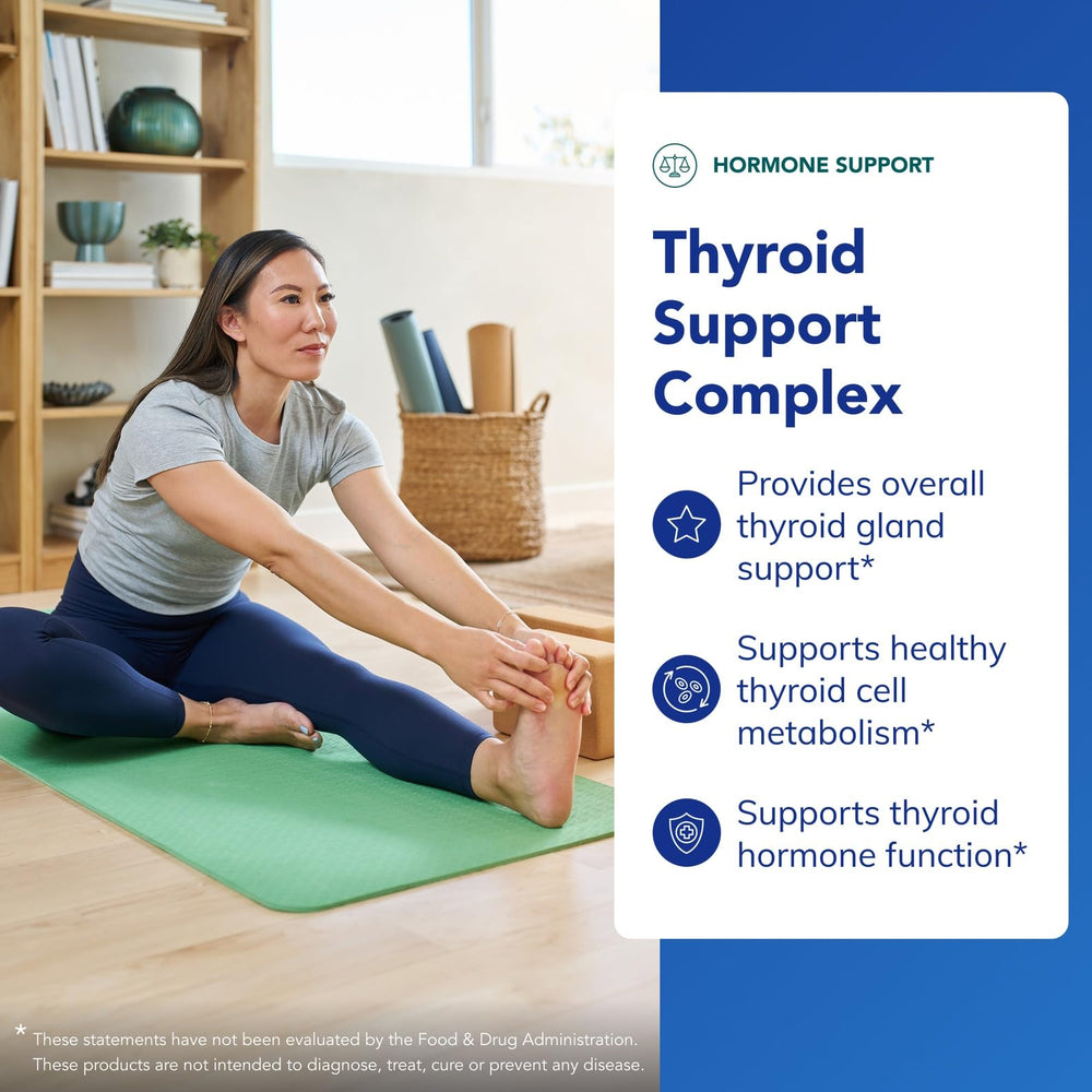 Pure Encapsulations Thyroid Support Complex label close-up highlights iodine and ashwagandha for balanced thyroid support