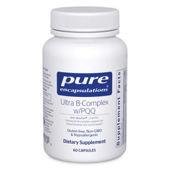 Pure Encapsulations Ultra B-Complex with PQQ bottle shows capsules for mitochondrial energy support.