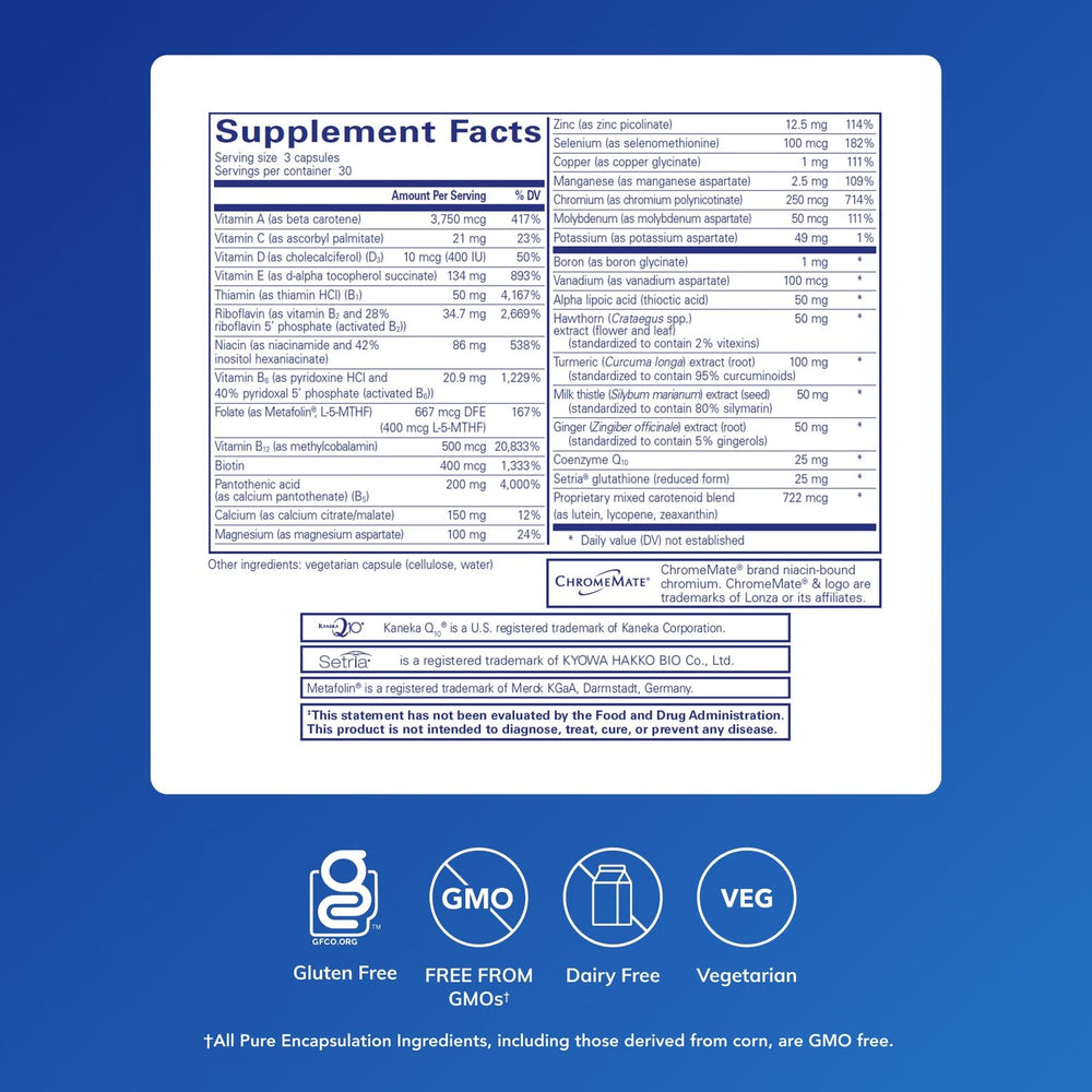 Pure Encapsulations UltraNutrient bottle highlights CoQ10 and vitamins for heart support