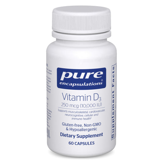 Pure Encapsulations Vitamin D3 bottle with 60 capsules for bone health