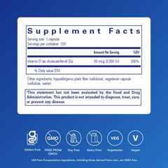 Pure Encapsulations Vitamin D3 Vegan label close-up emphasizing purity and quality
