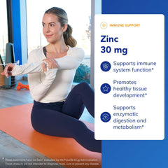 Pure Encapsulations Zinc 30 mg label detail, zinc picolinate form supports nutrient metabolism.