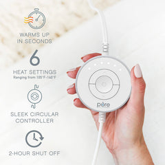 Circular LED controller on the PureRadiance pad enables quick, precise warmth adjustments.