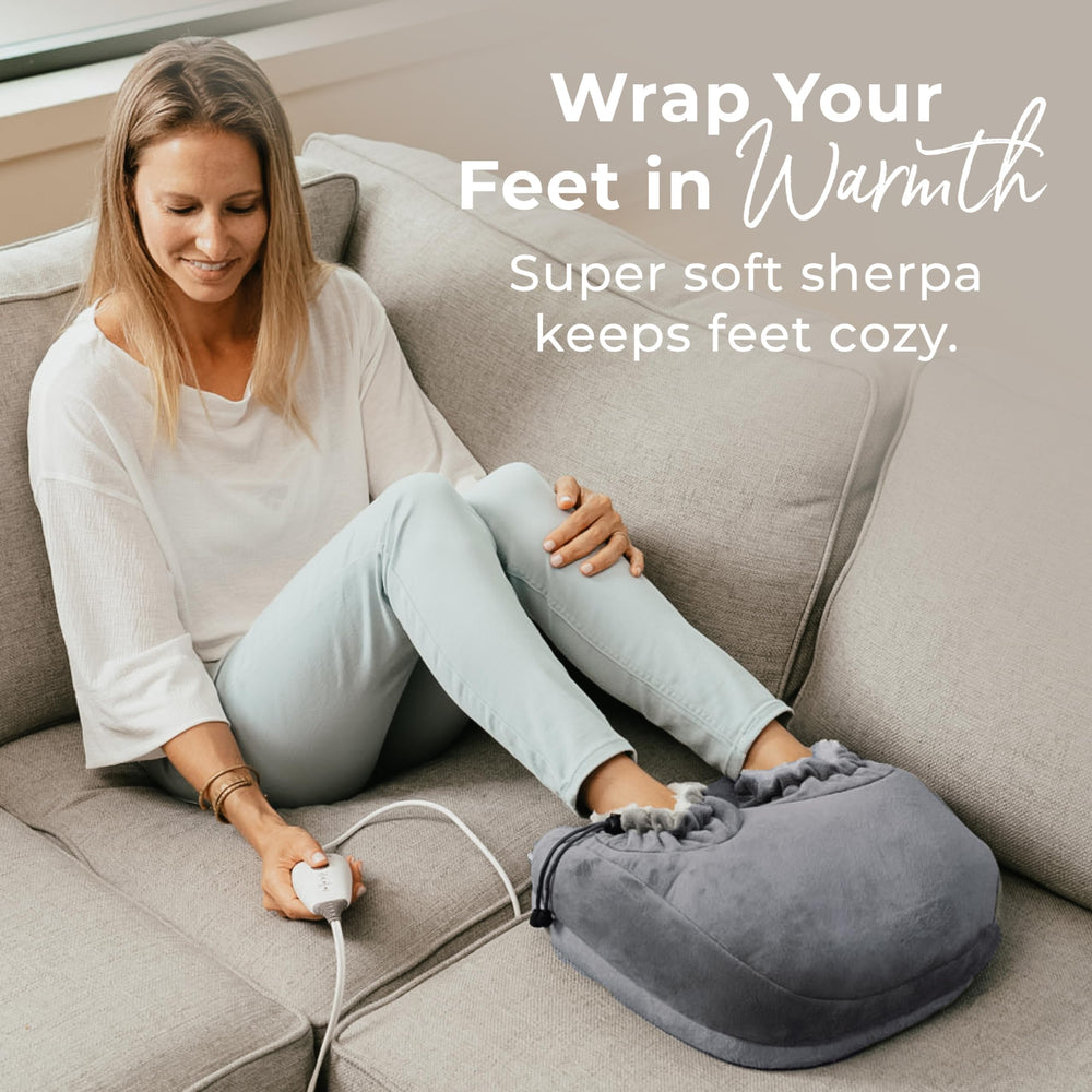 Pure Enrichment PureRelief Deluxe Foot Warmer demonstrates universal size fits most feet
