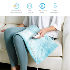 Pure Enrichment PureRelief Luxe Micromink Heating Pad (12”x24”) – 6 InstaHeat Settings, Ultra-Soft, Machine-Washable, Auto Shut-Off – Aqua Paint Designer Print