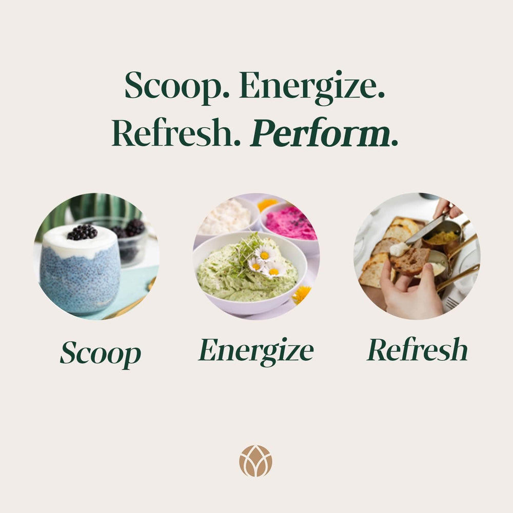 Ingredient close-up suggests B-vitamins and natural caffeine for focus