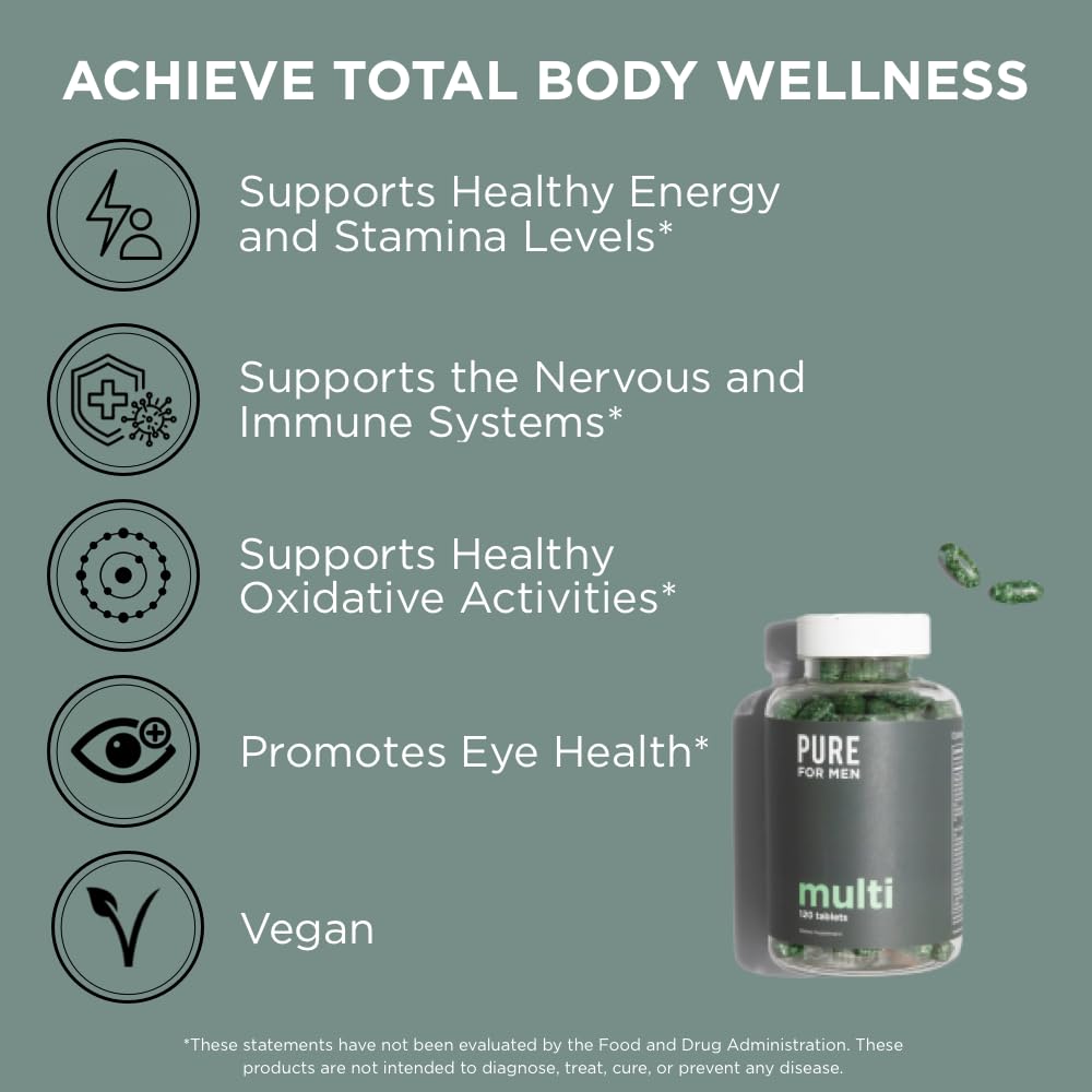 Pure for Men nutrition label close-up emphasizing clean, gluten-free ingredients.