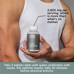 Pure for Men Pump Enhancer three-capsule serving shown for daily pre-workout