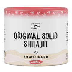 Pure Himalayan Shilajit solid packaging shows a 36g jar for easy daily use.