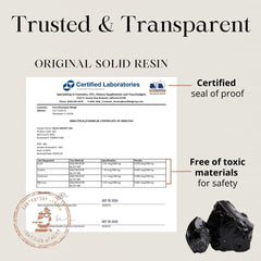 Third-party lab certificate badge on Pure Himalayan Shilajit solid ensures safety.