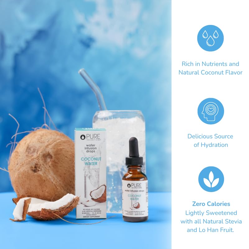 Pour Pure Inventions drops into water for a tropical coconut flavor.