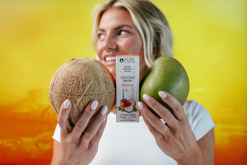 Pure Inventions Mango Coconut Water Infusion Drops glass bottle preserves purity and taste
