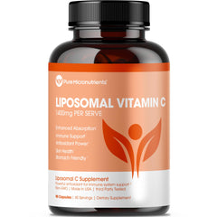 Pure Micronutrients Liposomal Vitamin C bottle front highlighting high absorption and vitality.