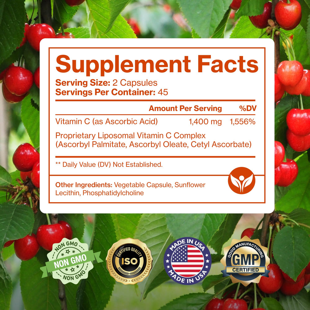 Pure Micronutrients Liposomal Vitamin C bottle on white background conveys trust and potency.