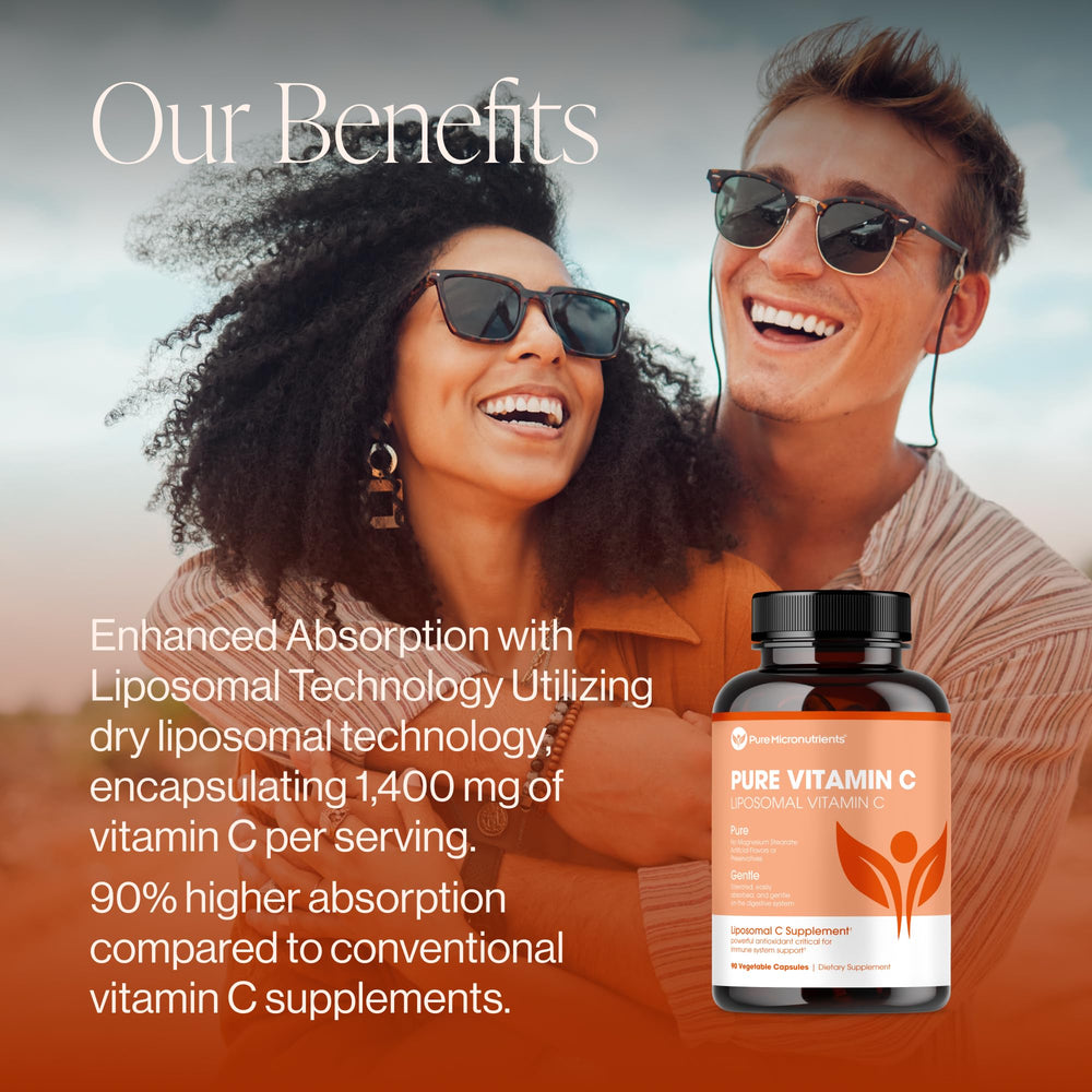 Pure Micronutrients Liposomal Vitamin C hero shot emphasizing gentle digestion and better tolerance.