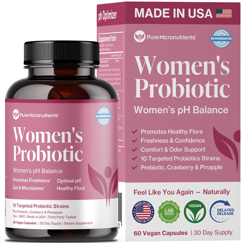 Pure Micronutrients pH balance probiotic capsules on white background for daily wellness