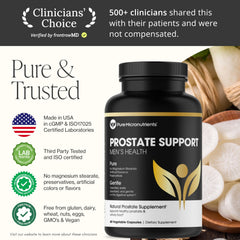 Pure Micronutrients Prostate Health bottle with water illustrates convenient intake