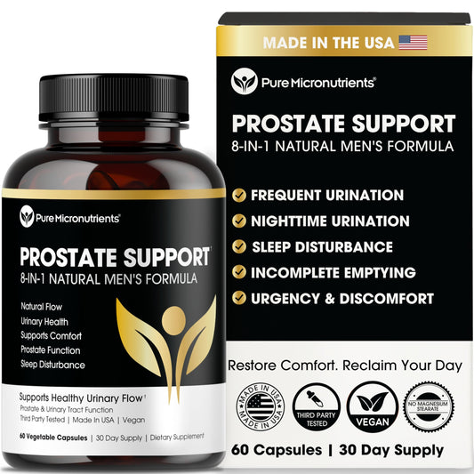 Pure Micronutrients Prostate Health bottle on shelf supports daily urinary comfort