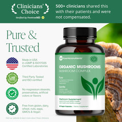Pure Micronutrients Reishi capsules positioned for daily energy and mental focus.