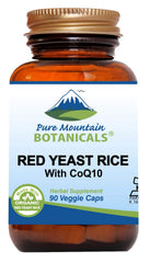 Pure Mountain Botanicals red yeast rice with CoQ10 bottle display highlighting a clean label