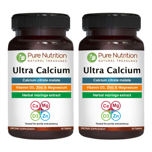 Pure Nutrition Ultra Calcium bottle front showing D3 and K2 for daily calcium support.