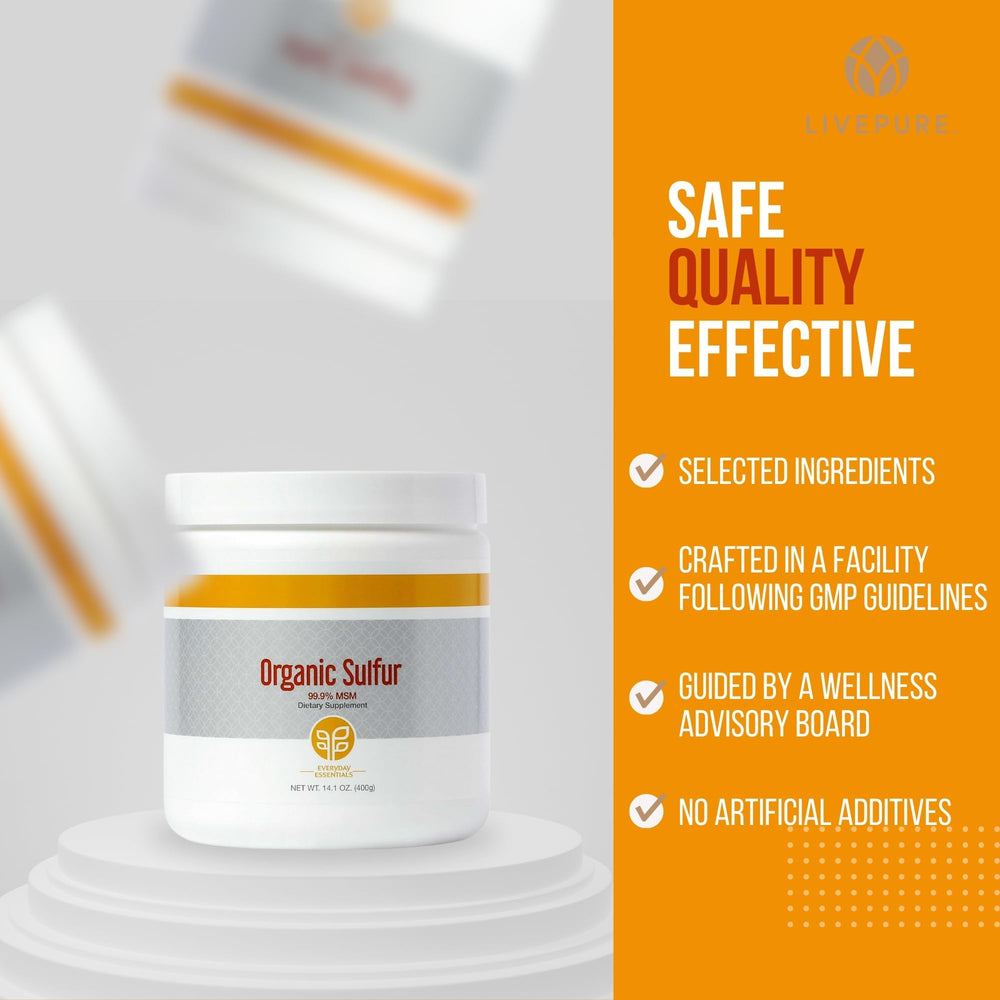 PURE Organic Sulfur Powder jar close-up reveals fine powder texture