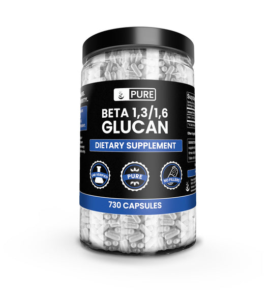 Pure Original Ingredients Beta Glucan 730-count bottle front, pure single-ingredient capsules for daily use.