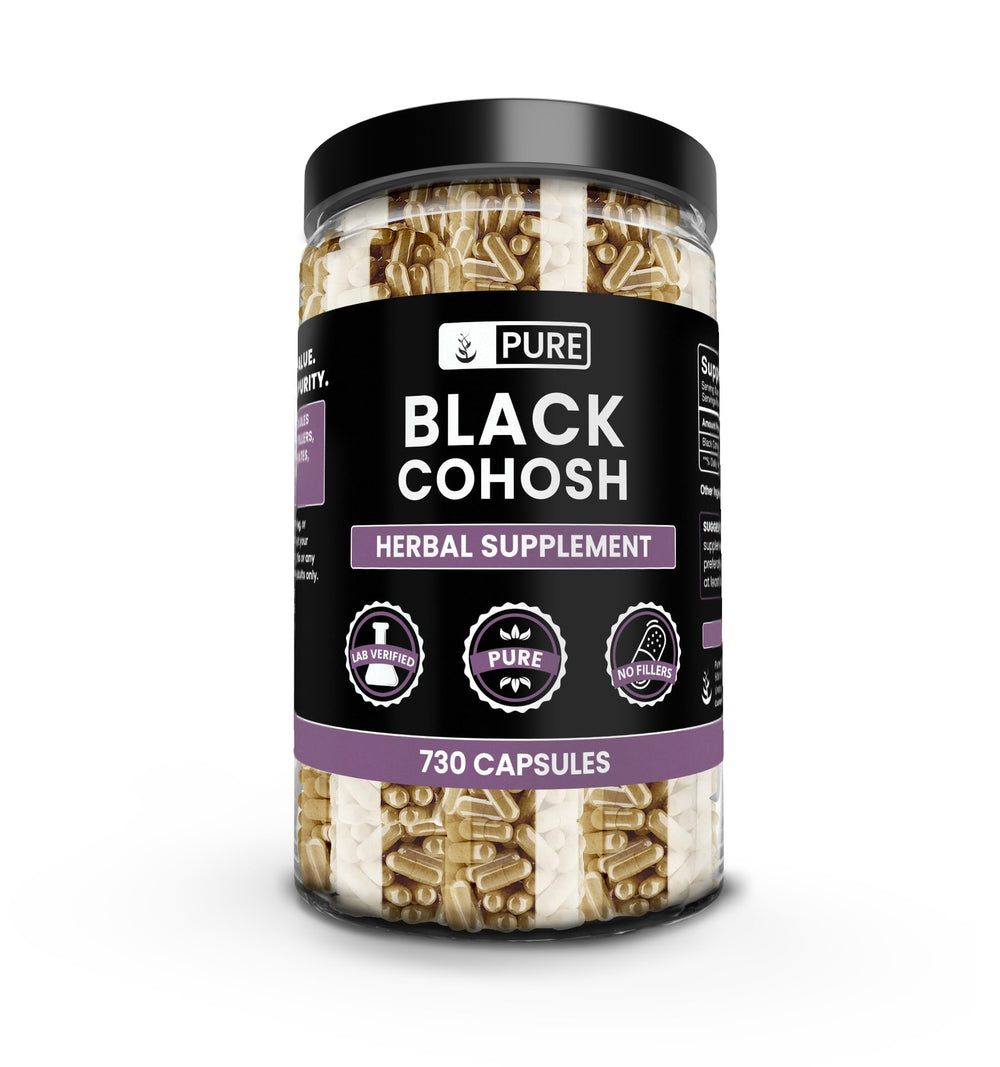 Pure Original Ingredients Black Cohosh capsules in labeled bottle for easy daily use.