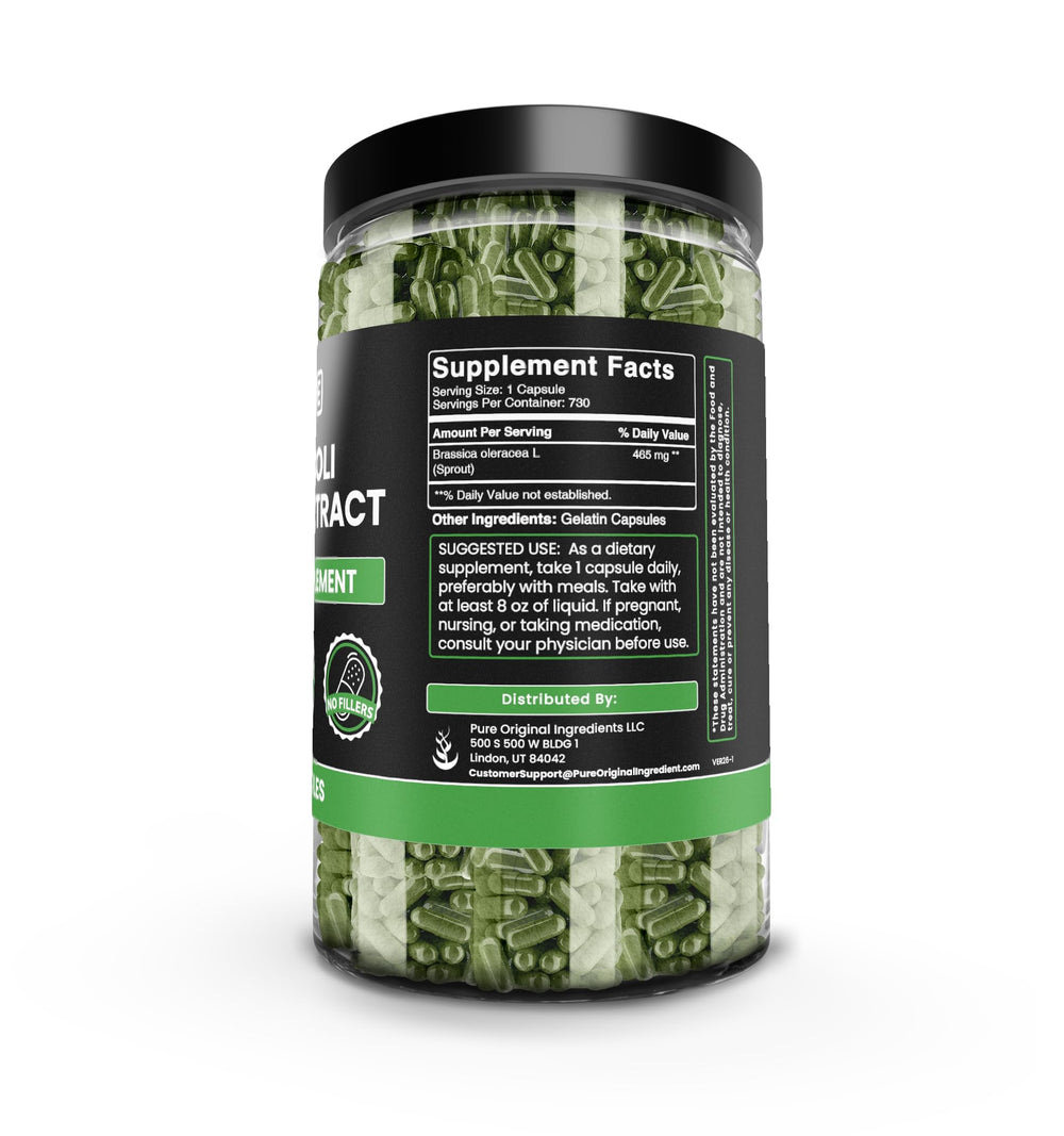 Pure Original Ingredients broccoli extract capsules label no additives for clean labeling