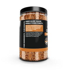 PURE ORIGINAL INGREDIENTS Ceylon Cinnamon capsules closeup highlighting pure ingredients.