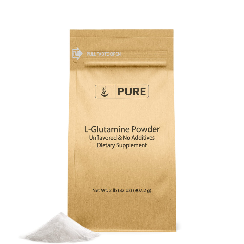 Pure Original Ingredients L-Glutamine bottle highlights pure formula for athletes
