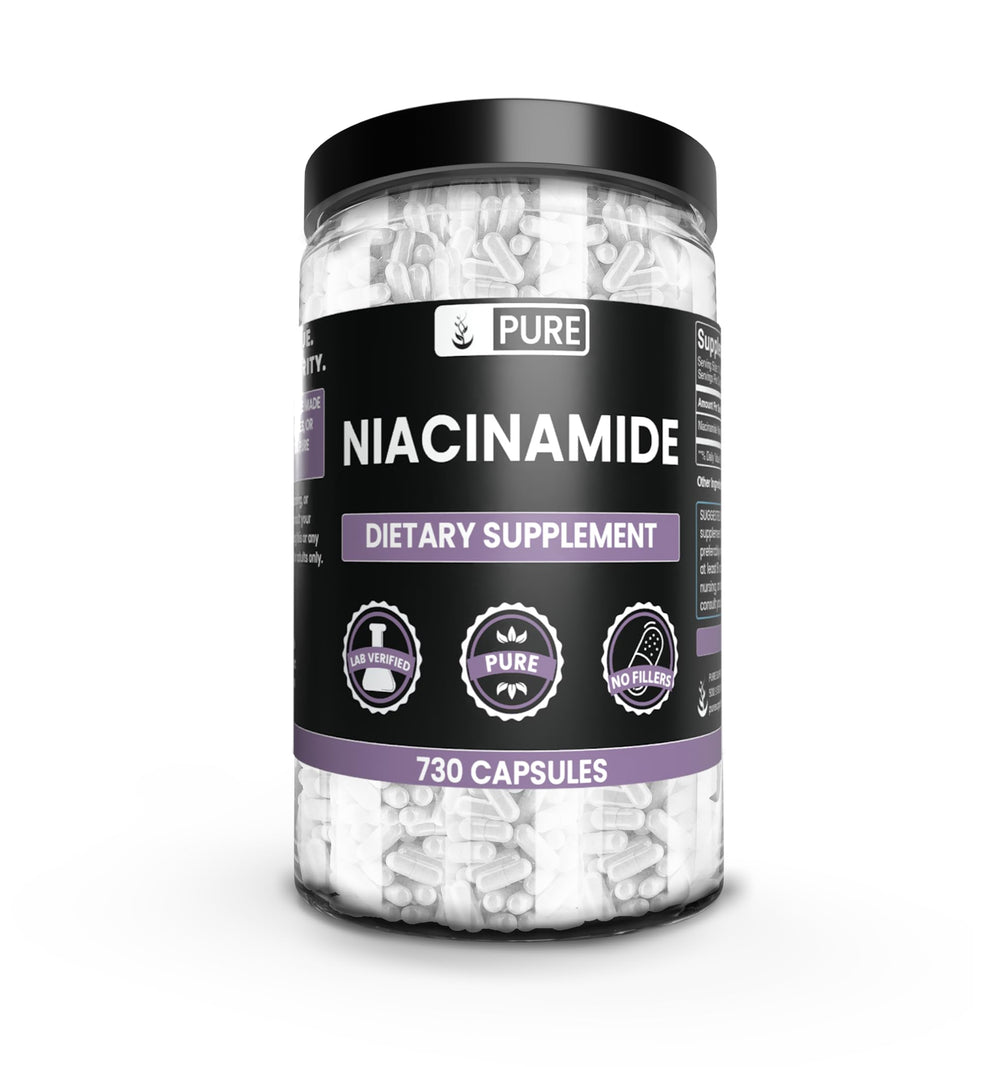 Pure Original Ingredients Niacinamide bottle with capsules for a pure vitamin B3 daily supplement